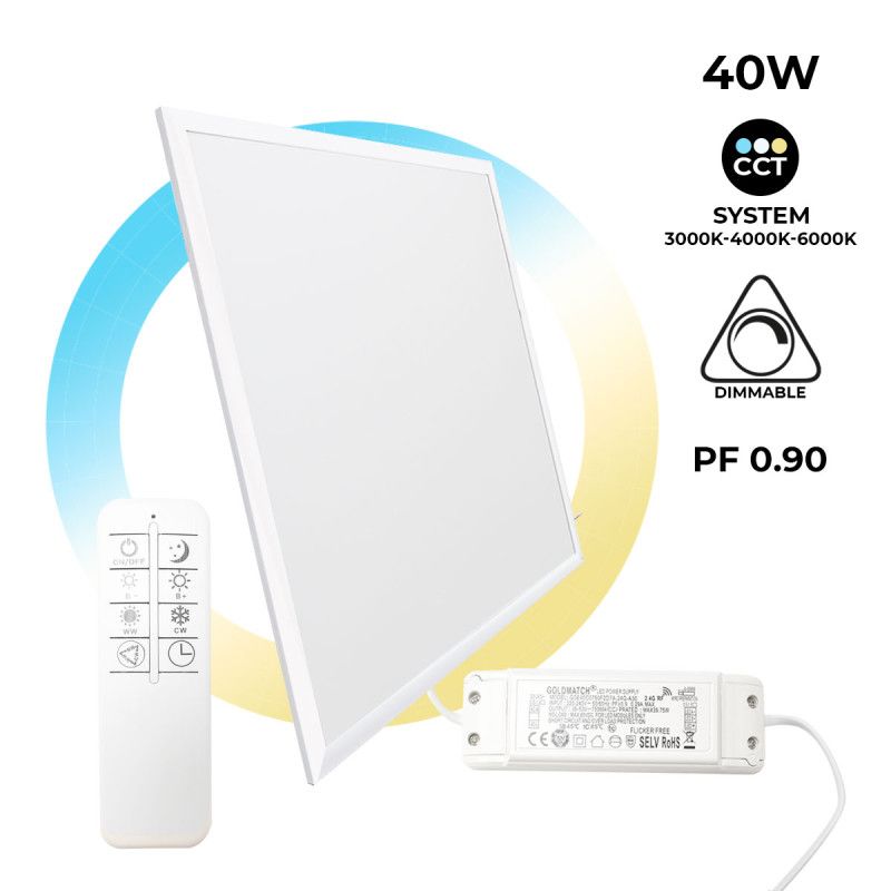 Dalle LED plat CCT dimmable avec télécommande - 60x60cm - 40W
