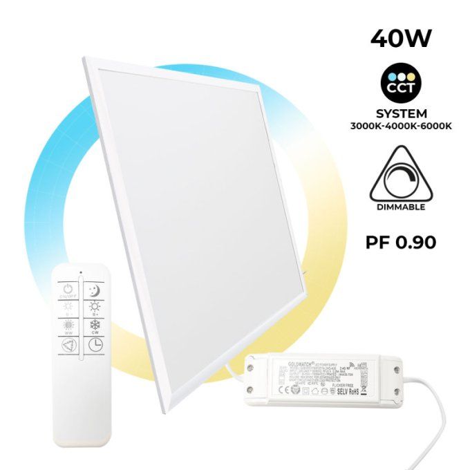 Panneau LED plat CCT dimmable avec télécommande - 60x60cm - 40W