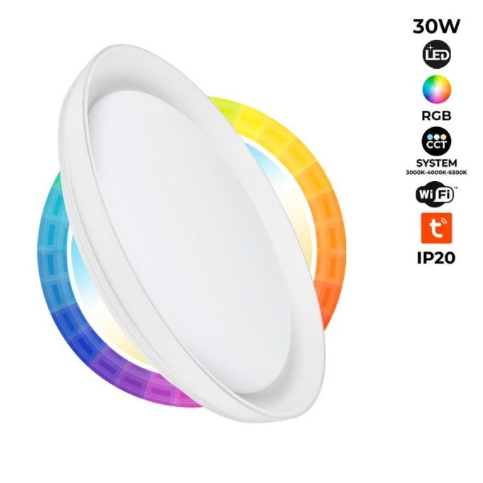 Plafonnier LED circulaire en saillie SMART RGBW et CCT avec connexion WIFI - 30W - IP20